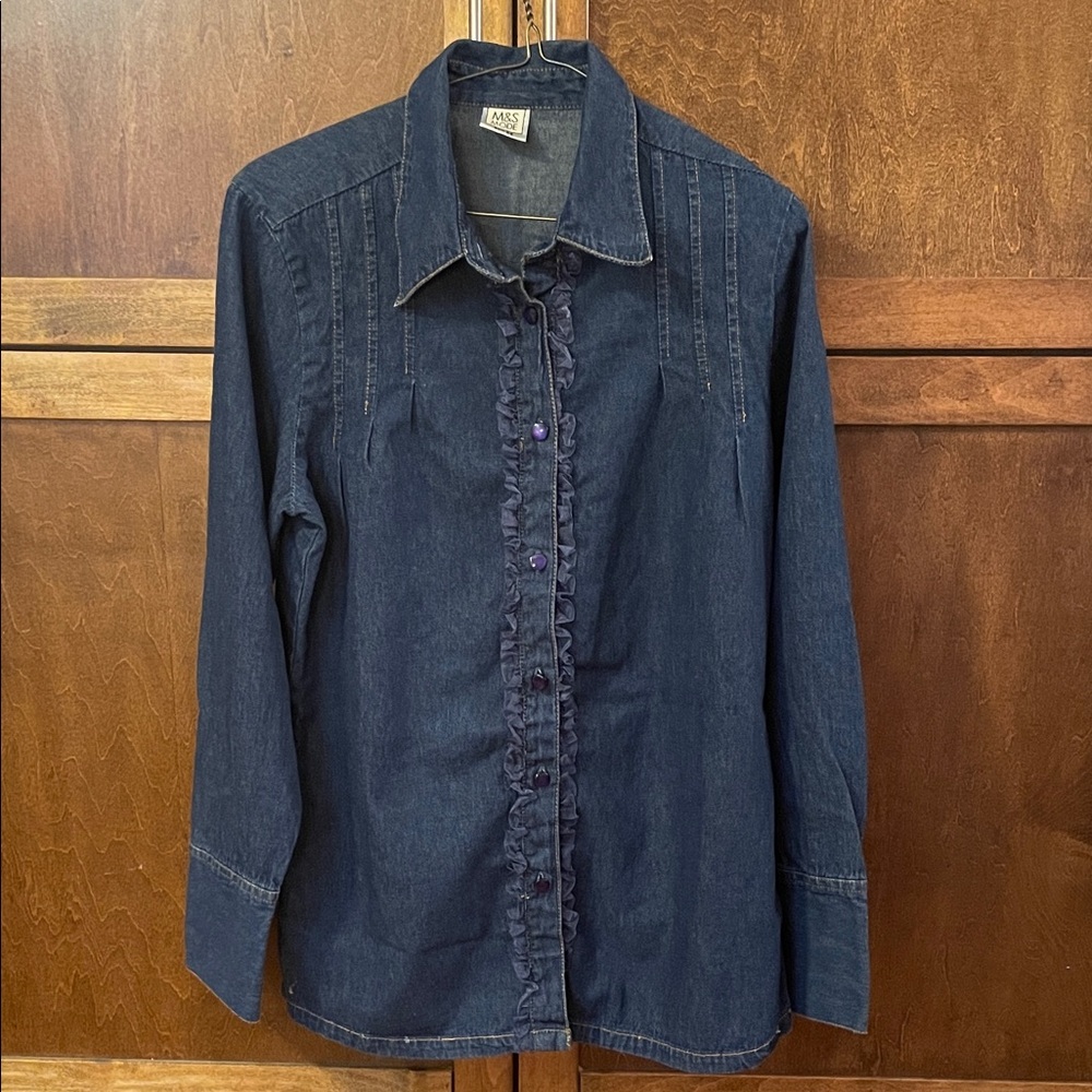 ❤️ 2 for 20 ❤️ M&S Mode Dark Blue Denim Button-Up Shirt